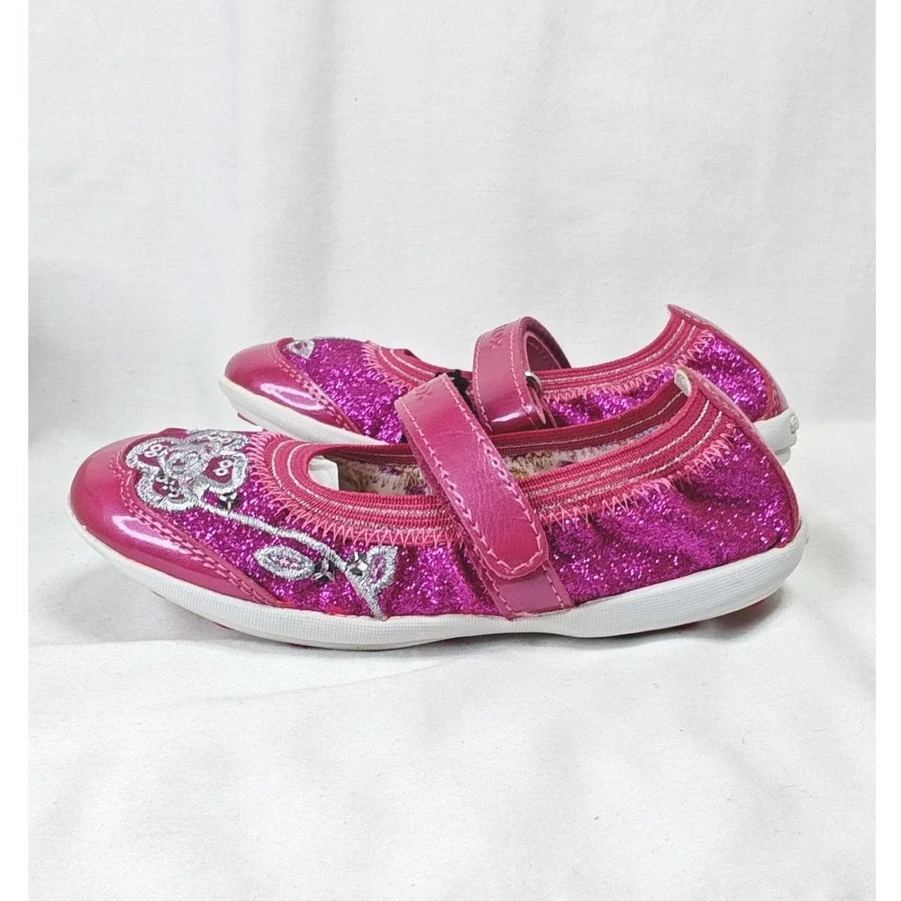 Geox Jodie Ballerina Flat Pink Glitter Floral Mary Jane Shoes 10 US 27 EU New